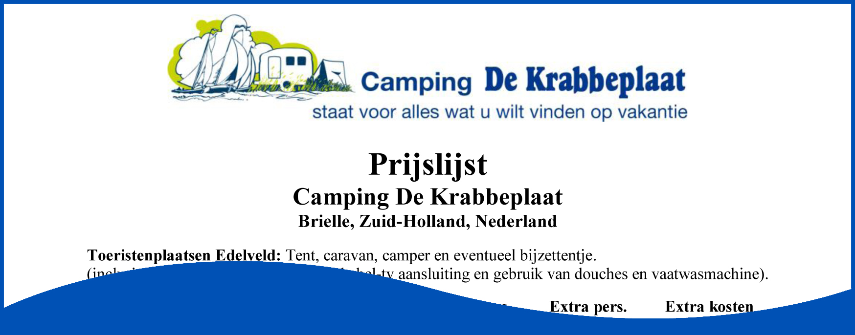 Prijslijst Camping De Krabbeplaat